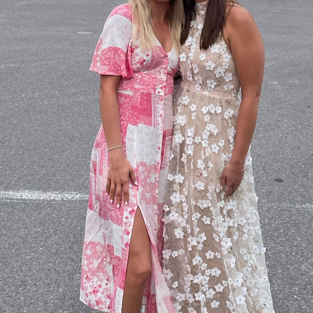 Pink and White Patchwork Maxi Sundress